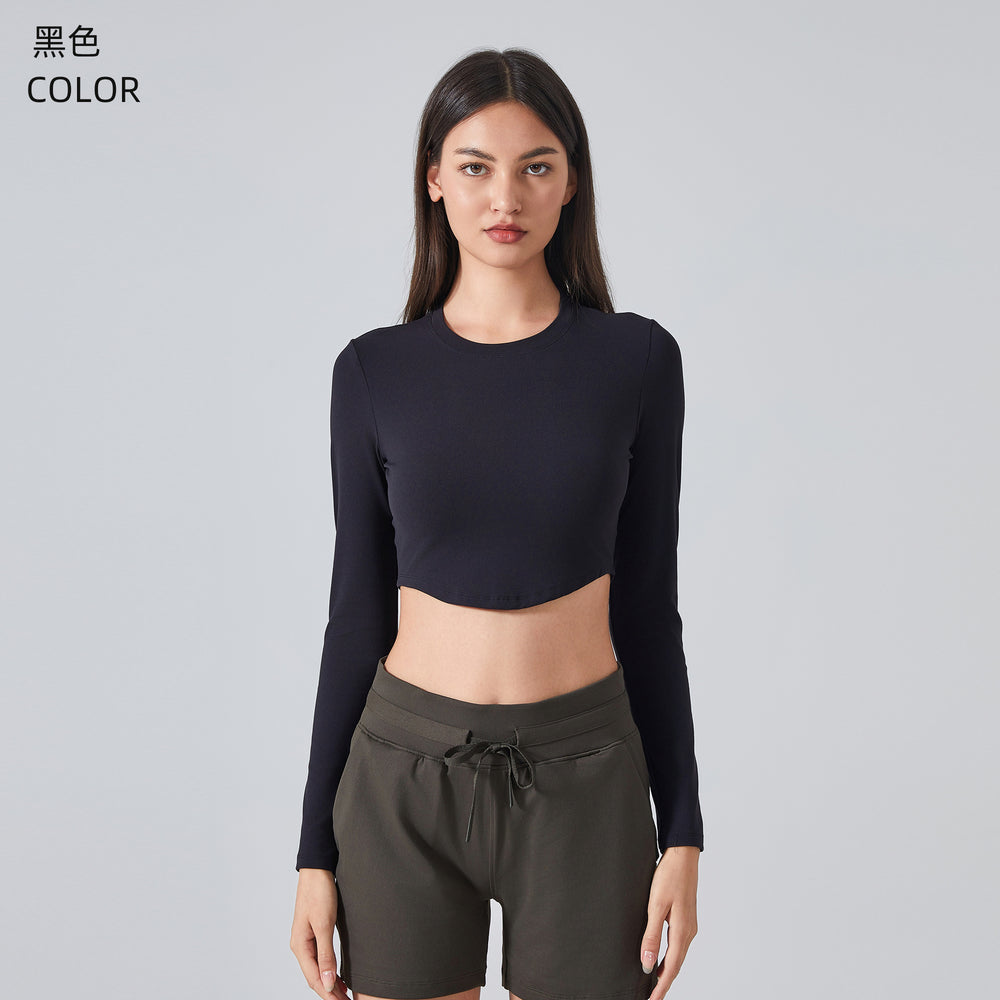 New women's yoga top: skin-friendly, barely-there feel, breathable fitness top, cropped, slim-fit, long-sleeve activewear (daw193)
