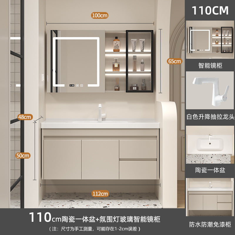 Ceramic all-in-one basin bathroom combination solid wood bathroom wash basin wash basin wash basin cream style