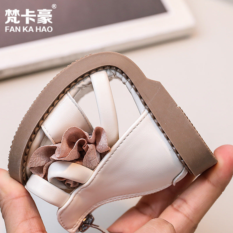girls' sandals: new summer korean style children's shoes, fashionable floral princess sandals, little girl's roman sandals