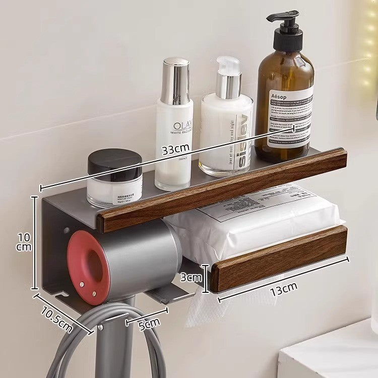 Walnut non-punching electric hair dryer bracket hair dryer wall hanger toilet toilet storage shelf storage artifact
