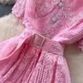 Frenchclassyheavy industry lace doll collar short sleeve waist embroiderdress women's summer slimming lookelegantlong skirt