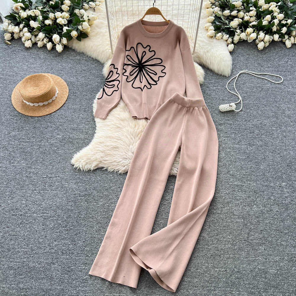 Sweatersuit women's fall and winter  new arrival lazy style fashion heavy industry embroiderloosepulloverknittingtops pants