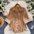 Korean style fashionable niche versatile satin blouse for women,  summer high-end slimming commute chic short top