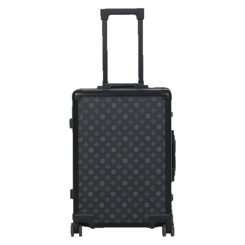 Retro metal leather suitcase 20 inches high-end leather aluminum alloy suitcase metal frame silent universal wheel