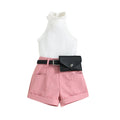 exportchildren's suit  summernew arrivalgirl pit sleeveless topspure color waist bag shortssuit