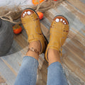 Exportplus sizenew arrival belt buckle flatscut out sandals women's retro style outwearpure color beach sandals and slippers