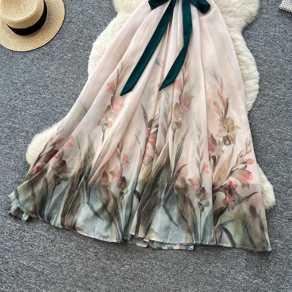 French riviera style halter sleeveless dress - women's summer cinched waist slimming tiered ruffle cake dress