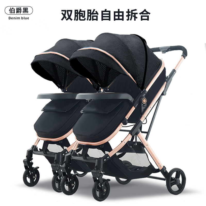 Wholesale double stroller: lightweight, high-view, convertible (sitting/reclining), detachable, foldable, twin baby pram