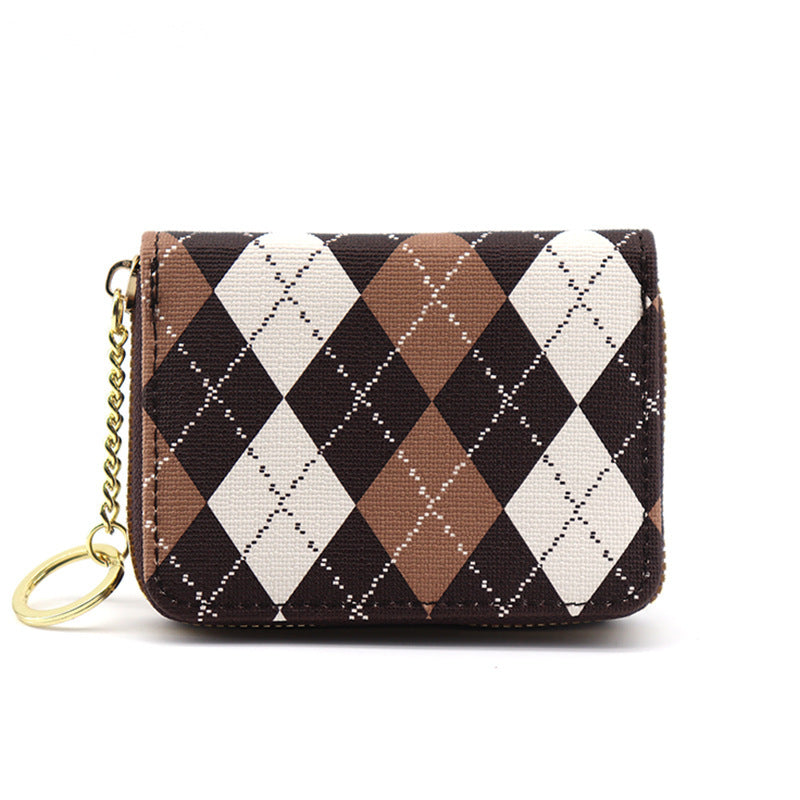 Plaid color matching organ card bag female Korean version contrasting color wallet multi-card ID bag card holder student change bag