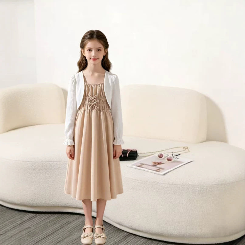 Girls' outfit set:  autumn new french style camisole maxi dress with long-sleeved jacket - wholesale foreign trade children's clothing