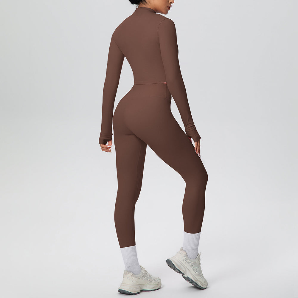 brushed tight-fitting breathable back-hanging halter vest long three-piece set sports running fitness yoga suit
