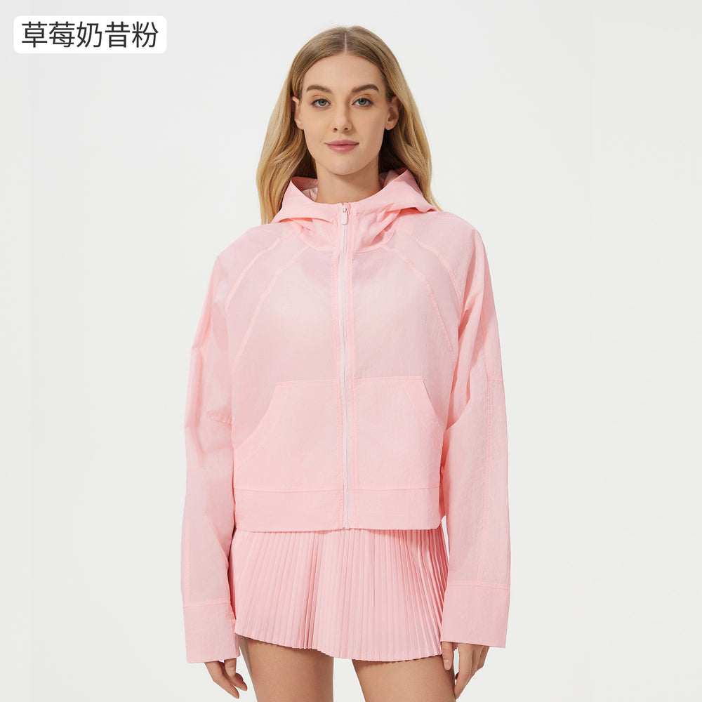 Summer lightweight breathable quick-dry sports windbreaker loose fit versatile hooded outdoor zip-up cardigan jacket for women d25007
