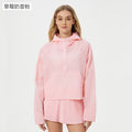 Summer lightweight breathable quick-dry sports windbreaker loose fit versatile hooded outdoor zip-up cardigan jacket for women d25007