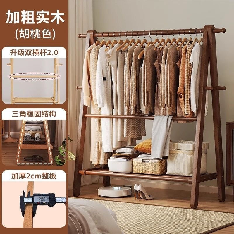 Foldable solid wood clothes rack - freestanding wardrobe for bedroom, living room, and home use - clothes storage, coat rack, and drying rack for rooms