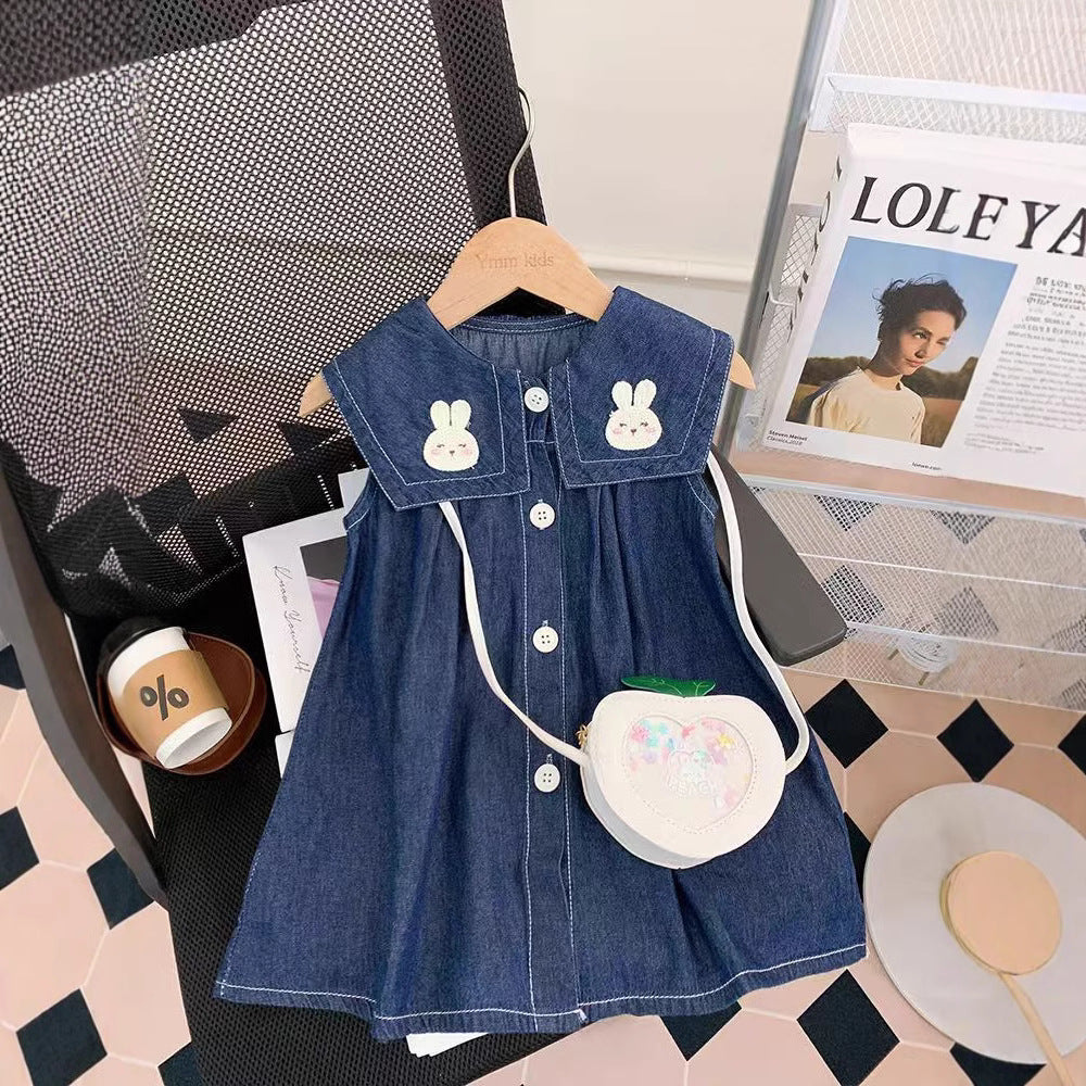 Girls' denim embroidered cartoon tank dress - spring/summer  new collection - wholesale & dropshipping available