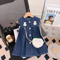 Girls' denim embroidered cartoon tank dress - spring/summer  new collection - wholesale & dropshipping available