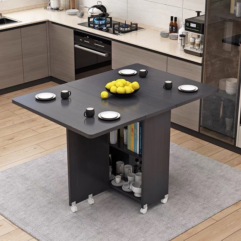 Simple round foldable dining table small apartment home movable wheeled rectangular minimalist multifunctional dining table