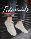 Men's spring versatile casual leather shoes - new korean style trendy breathable sneakers - white shoes