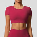 Ready-to-ship, cross-border, double-sided brushed, built-in bra, form-fitting, short-sleeve yoga top, pilates, running, and workout t-shirt for women