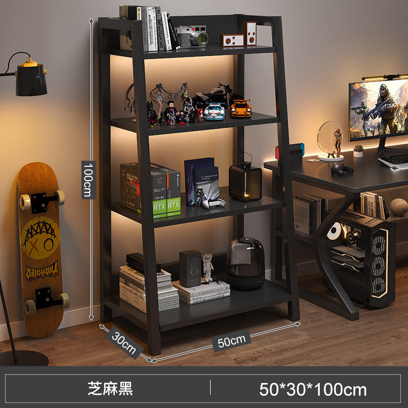 Shelf Floor-to-ceiling storage shelf Multi-layer bookshelf E-sports room Computer table Locker Wrought iron trapezoidal display shelf