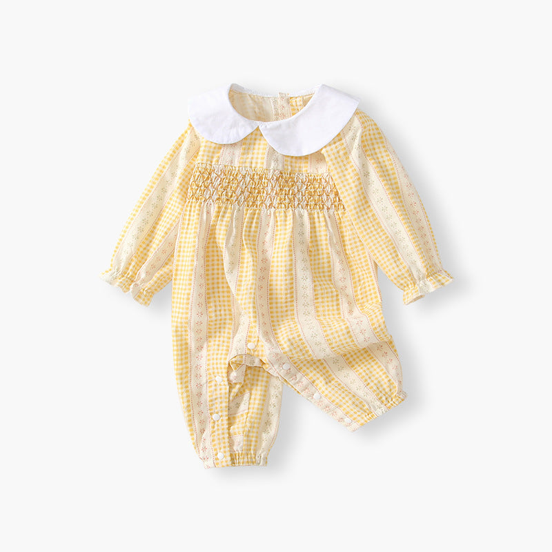 Newborn pure cotton class a clothing autumn super cute baby girl one-piece cute outing khaki ins romper autumn clothing