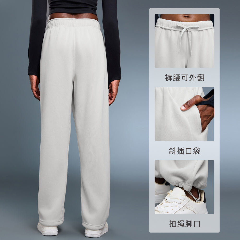 Fleece-lined casual pants - new autumn/winter collection - women's loose fit straight leg sports trousers - warm drawstring joggers - d25134