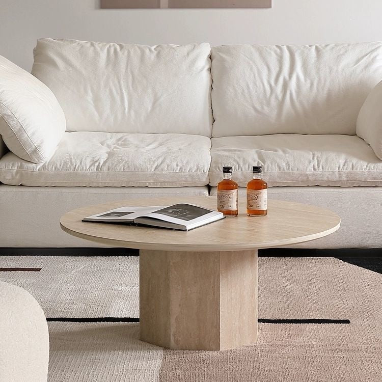 Wabi-sabi style coffee table with marble pattern round designer french imitation rock plate coffee tea table hexagonal base tea table