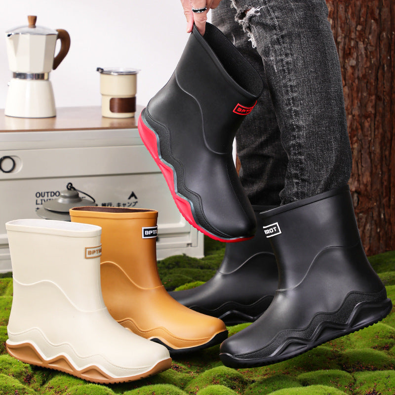 New men's waterproof and non-slip rain boots - short, kitchen work, fishing, car wash, trendy rubber overshoes