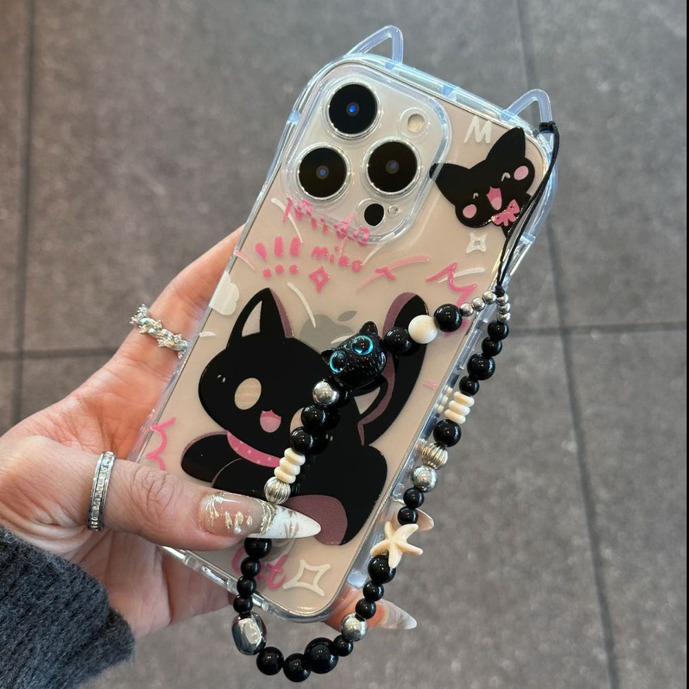 Cute and practical slim-fit black cat phone case for apple 15, new cat ear protective cover for iphone 16 pro max