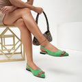 Green suede pointed toe back hollow flatsflats color block buckle strap flats sandals work clothingeasiest for match women's shoes cross-border