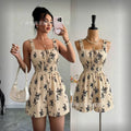 cross-border fashion summer french floral suspender jumpsuit new arrival waist one-piece dropshipping