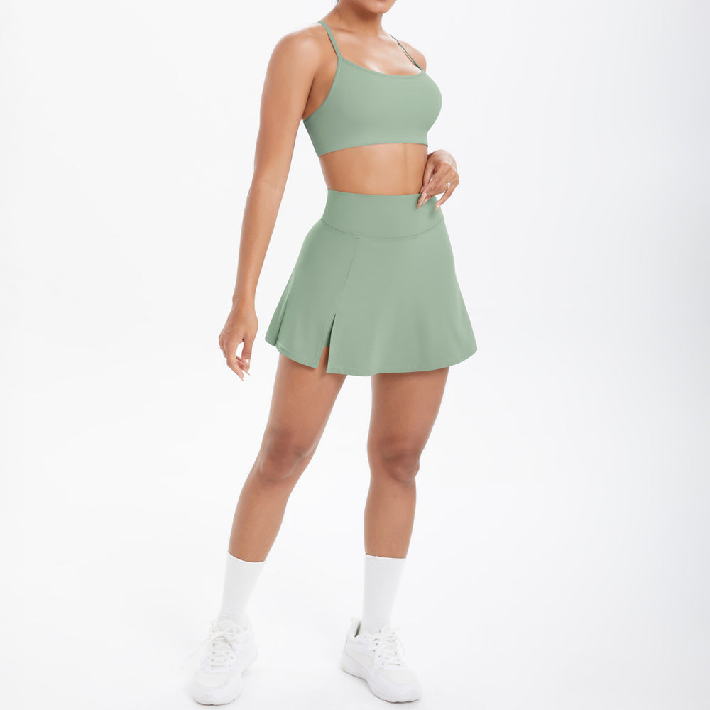 Cloud-feel casual high-waisted tennis skirt sexy strappy back yoga set quick-dry running fitness outfit