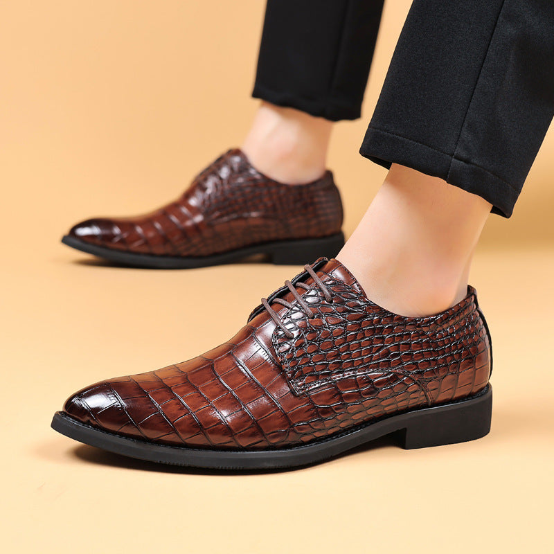 2024 men's leather dress shoes - new business casual style, crocodile embossed, british & korean design, pointed toe, plus sizes available