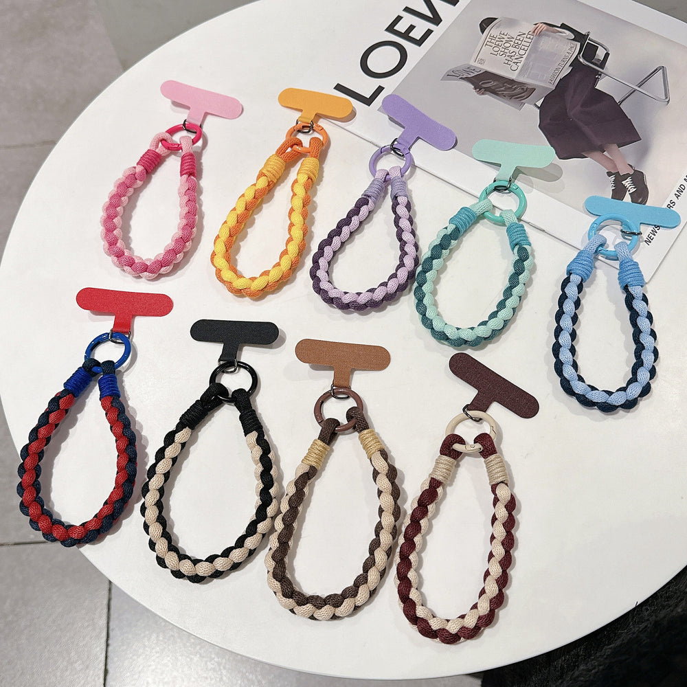 Colorful braided rope mobile phone creative short lanyard wrist nylon accessories satchel twist hanging ornaments cartoon finger ring
