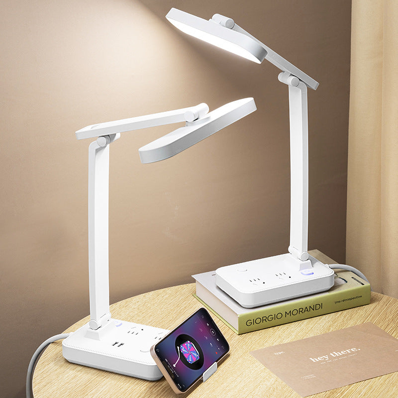 Multifunctional reading desk lamp with socket - study-specific, plug-in, eye protection, desk lamp for students, dorm room, bedside lamp with usb power strip