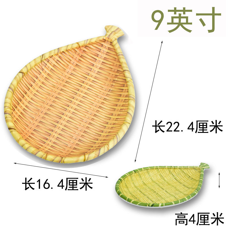Bamboo woven disc plastic hot pot dish plate restaurant large plate barbecue plate farmhouse tableware green roast chicken plate banquet
