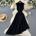 French chic sleeveless knit irregular hem dress - women's summer retro a-line dress - slimming, elegant, and versatile workwear maxi dress