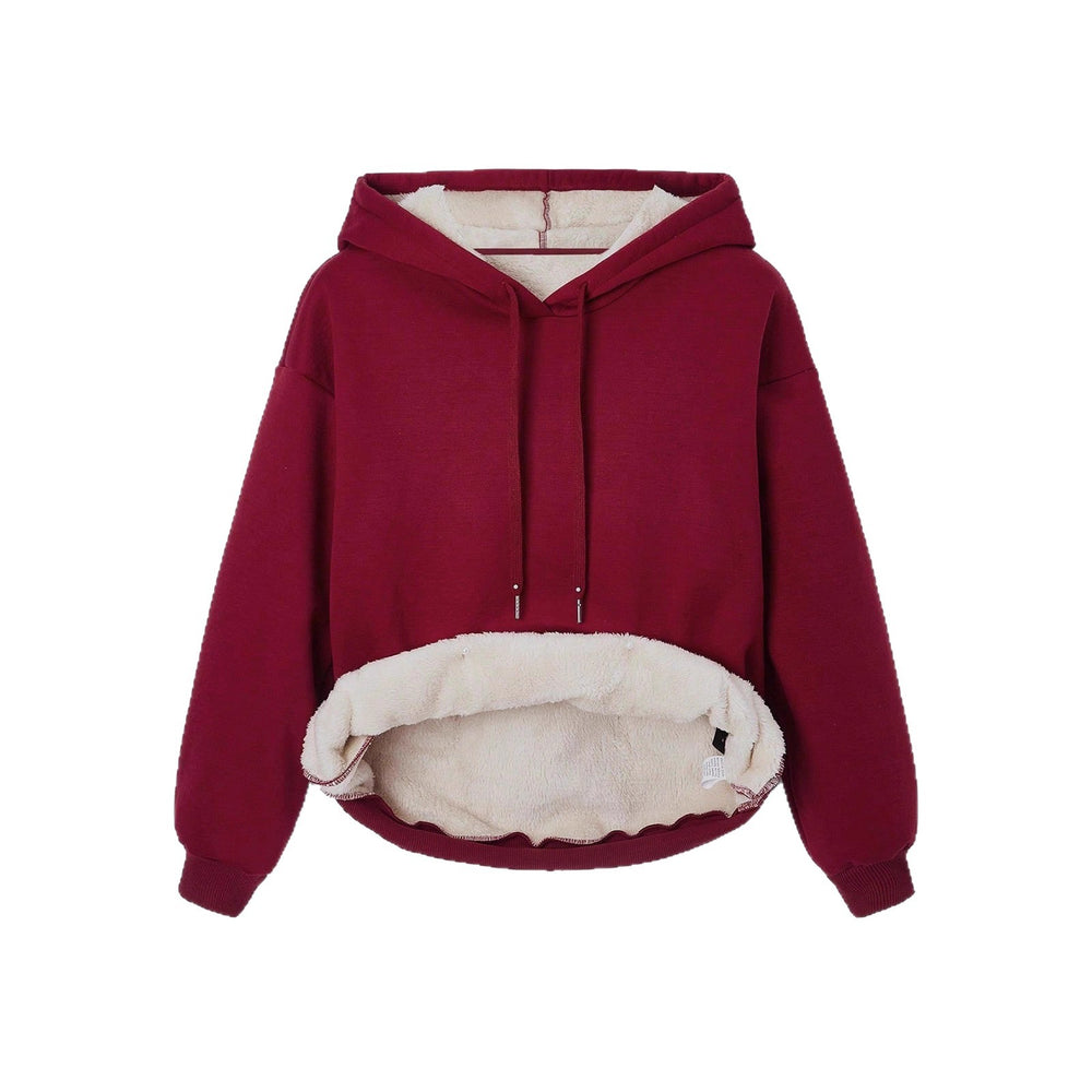fashion  fleece-linedsweatshirt hooded thickenedpure colorcasualheattechoutwearcouple's pullover wide