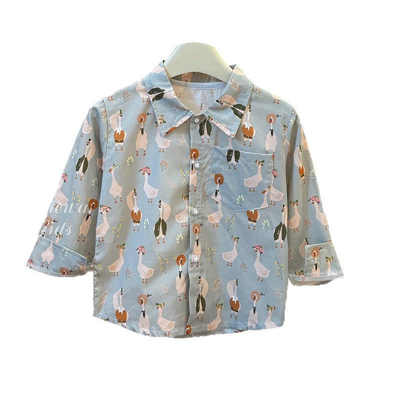 Boys' long-sleeve shirt - spring/autumn style - cartoon print - all-over print - casual cardigan - new suit collar top - outerwear