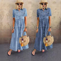 fashionindependent stationexportfashiontrendysummer short-sleeved casual style lapel distressed denim dress