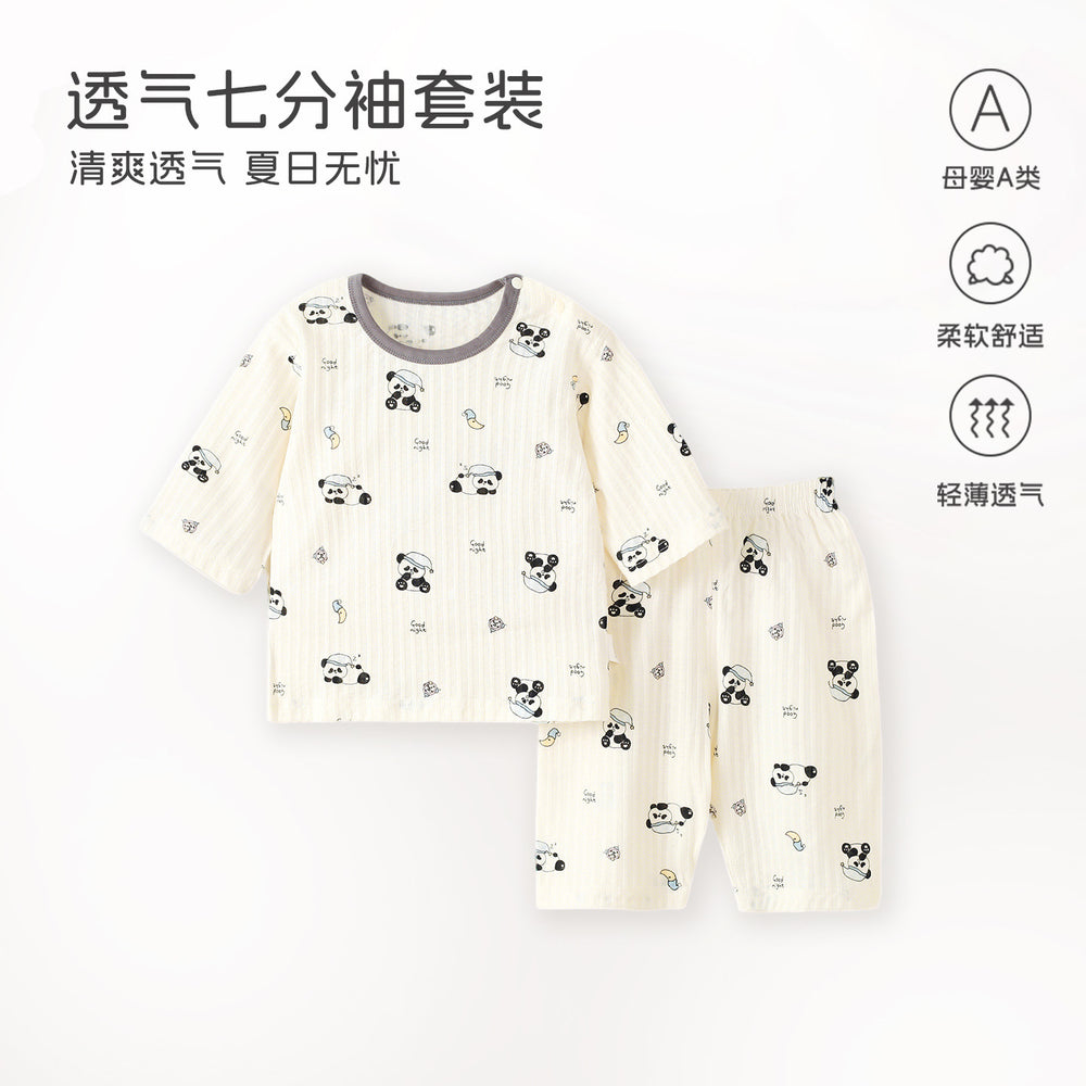 Baby pajamas pure cotton thin kids home clothes summer boys and girls three-quarter sleeve air-conditioning clothes separatessuit
