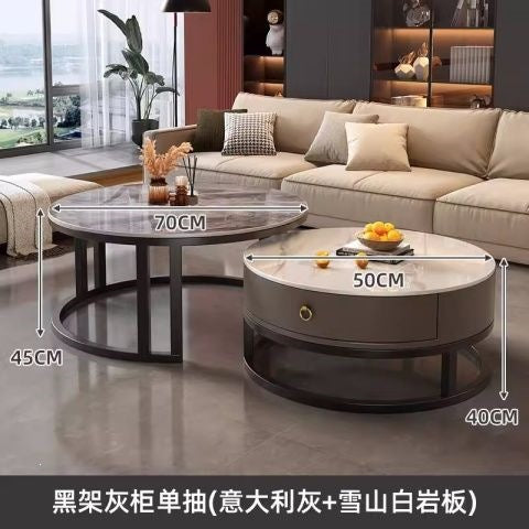 Rock slab coffee table accessible luxury modern casual round small apartment tea table living room for home tea table new arrival normcore marble
