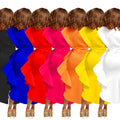 C6740 cross-border   fashion women's solid color belted ruffle asymmetrical dress