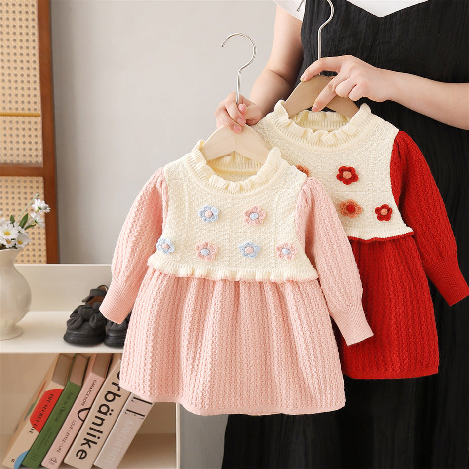 Girls' knit dress - new autumn/winter  collection - bow detail christmas dress - children's dress