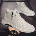 High-top men's shoes spring british style casual leather shoes men's black mid-top sneakers spring waterproofboots trendy