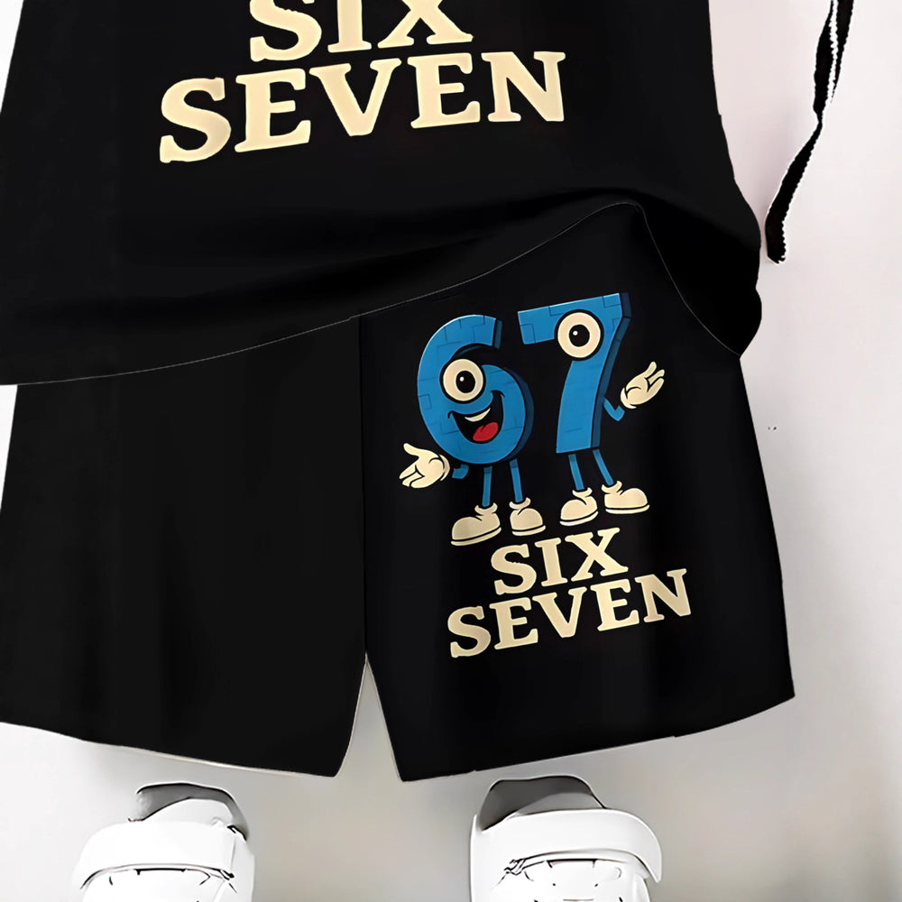 "stylish digital 67 print," perfect for summer wear, boys' outdoor sports t-shirt set