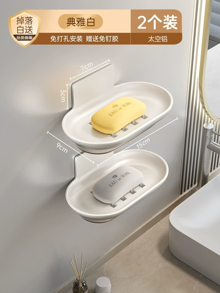 Bathroom Soap Box Gun Gray Space Aluminum Soap Box No Punching Wall Mounted Household Toilet Shelf