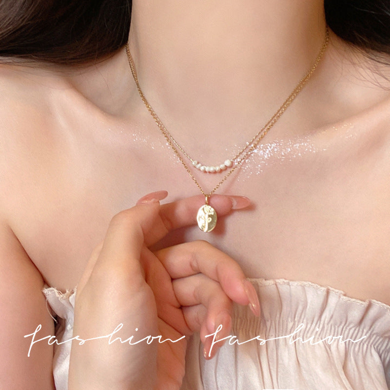Double-layered rose pearl necklace for women accessible luxuryniche styleclassy sense of neck chain eleganteasiest for match clavicle chain accessories