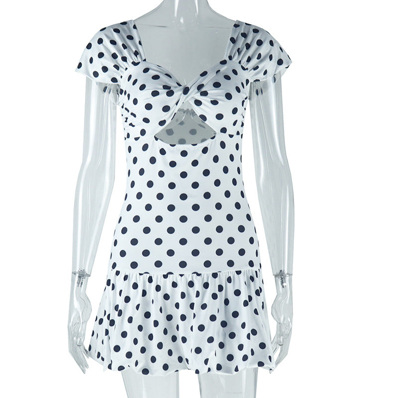 European and american style ins foreign trade women's fashion polka dot print sexy cutout off-shoulder short sleeve casual dress trendy dress