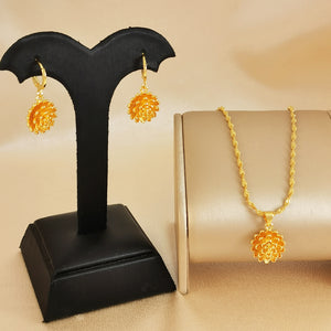 Middle eastern fashion allure set: 24k gold-plated copper dubai necklace and earrings jewelry party gift for girls
